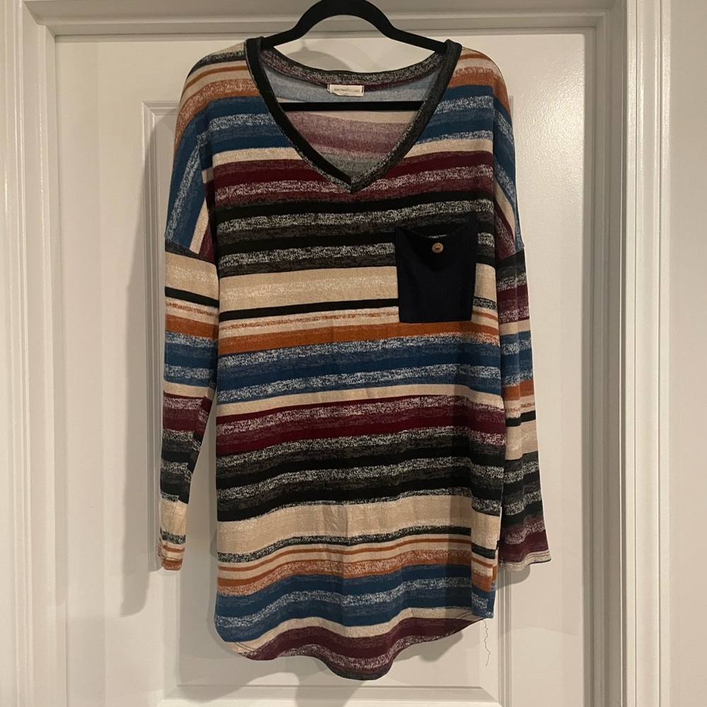 Colorful Striped Tunic V Neck Sweater